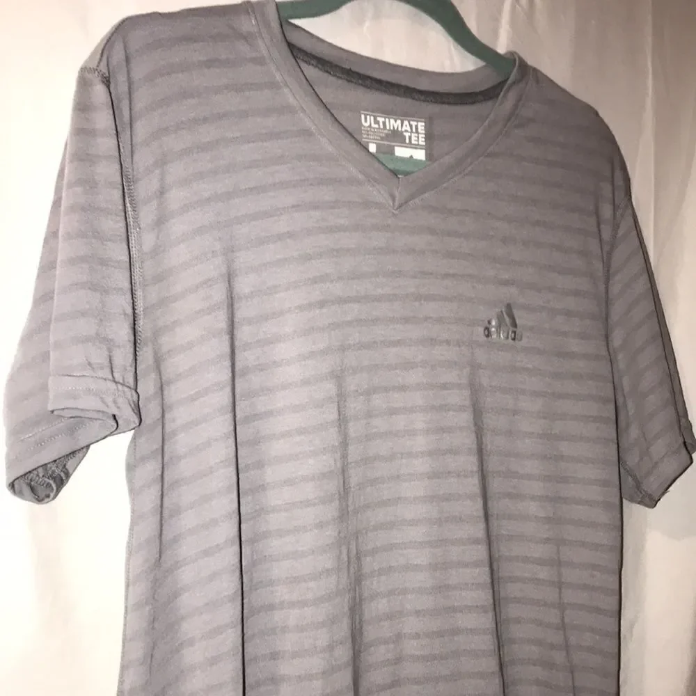 Adidas by 424 Men's Gray Climalite Stripe V-Neck Short Sleeve T-Shirt Size Large